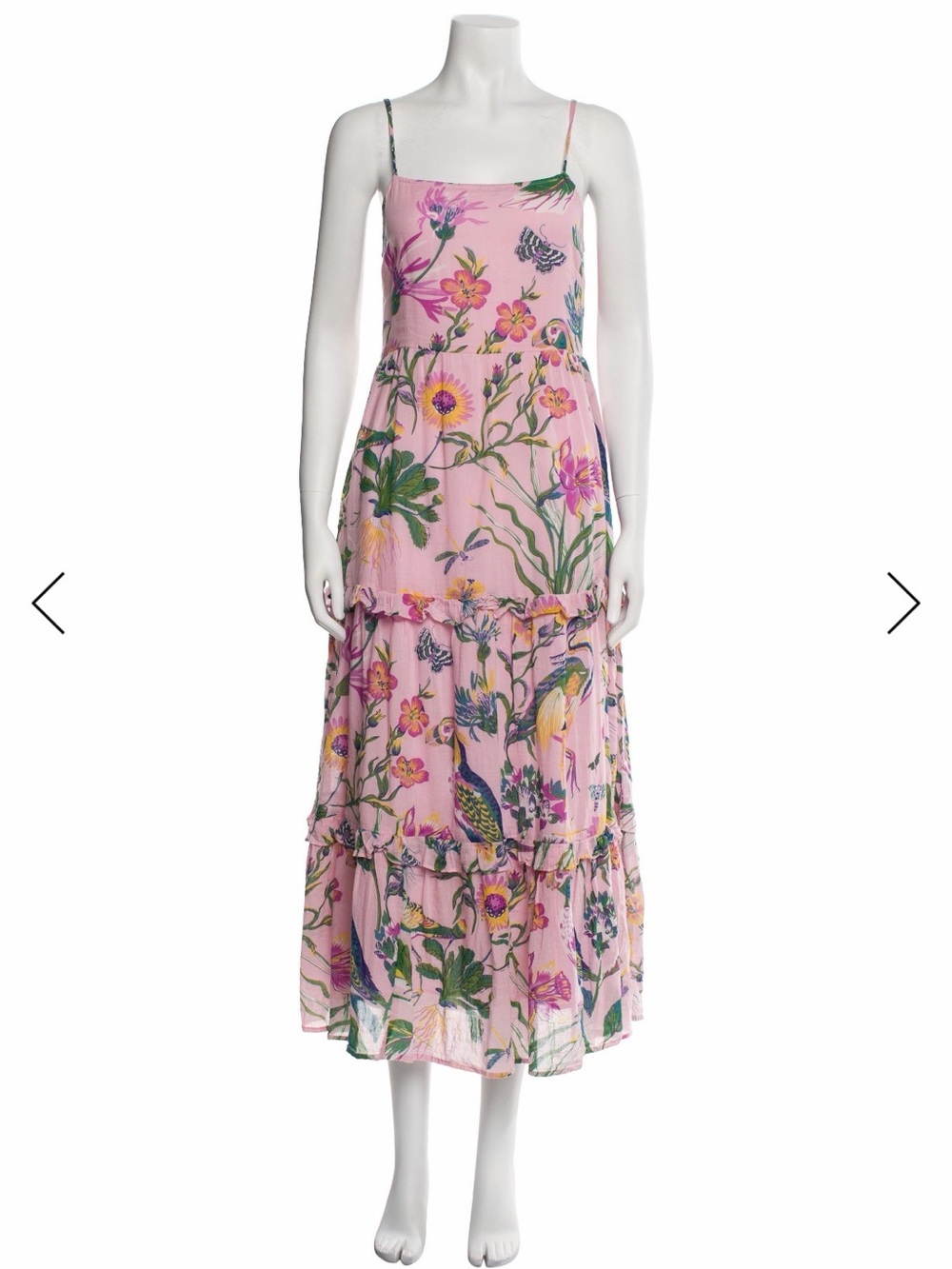 Banjanan Pink Floral Midi Dress with Birds